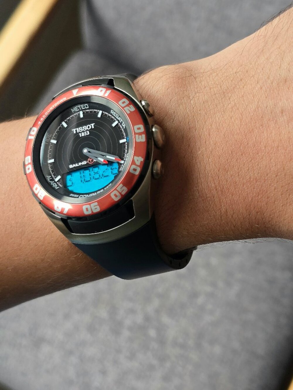 Tissot Sailing Touch, $1250 MSRP, 45mm, Men's Watch, T0564202705100, Red & Black